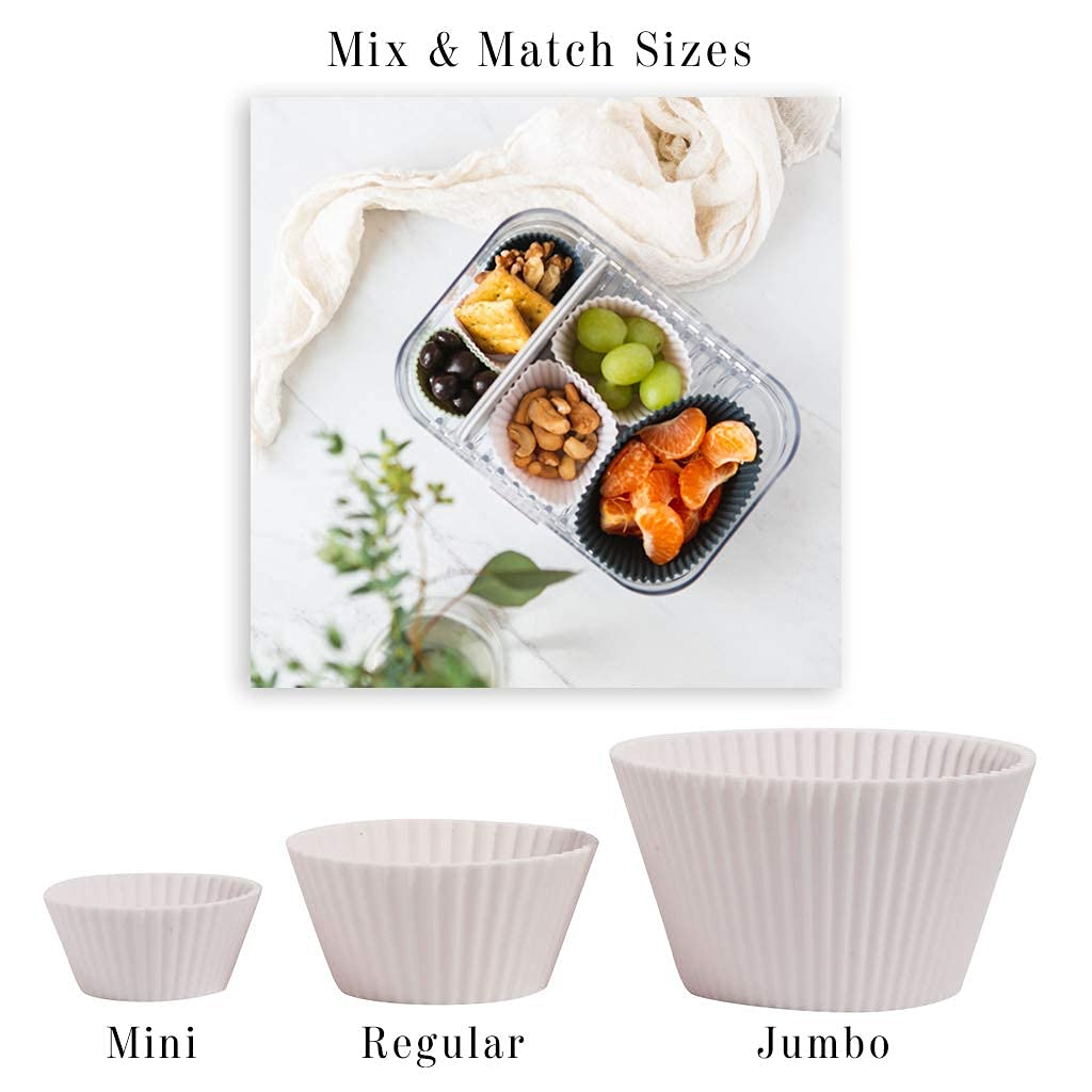 Reusable Silicone Baking Cup Silicone Muffin Liners for Cupcakes, BPA Free, Regular, 12 Pack, White Blue Green