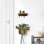 Rustic Key Holder for Wall, Farmhouse Wall Shelf with 4 Hooks, Wall Mounted Key Racks, Wooden Mail Organizer with Hooks for Entryway (Brown)