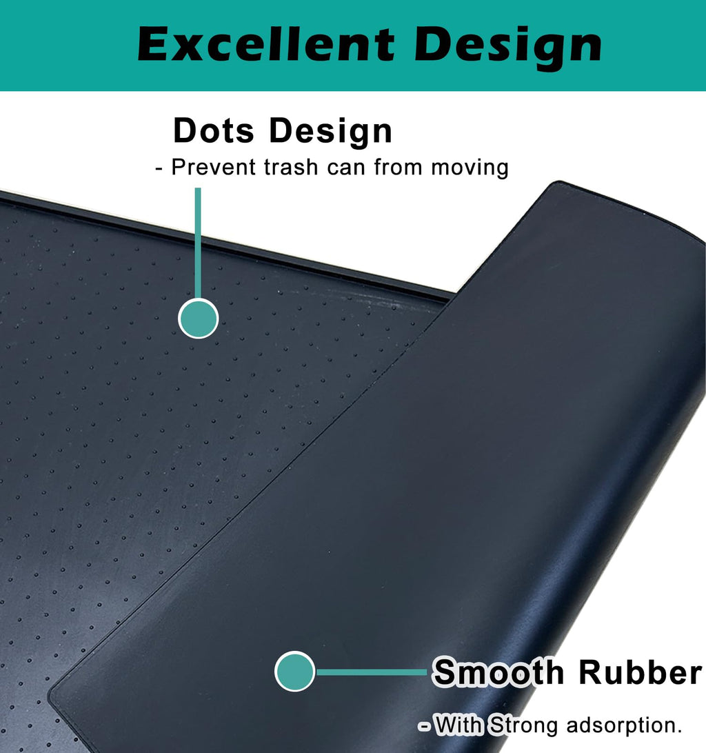Trash Can Mat, Waterproof Raised Edge Silicone Under Garbage Can Mat, 11.8" X18.9" Non-Slip Trash Can Pad for Kitchen Office Bedroom Reduce Floor Carpet Wall Scratches, Black