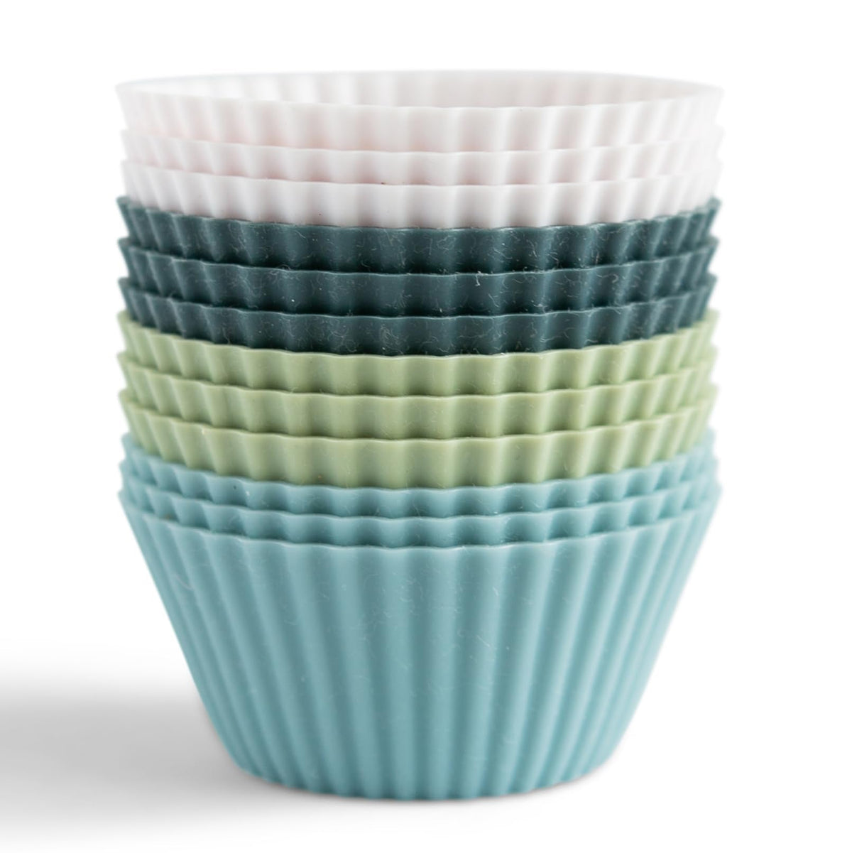 Reusable Silicone Baking Cup Silicone Muffin Liners for Cupcakes, BPA Free, Regular, 12 Pack, White Blue Green