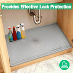 Under Sink Mat 22" X 19", Waterproof Silicone Cabinet Organizer Protector with Raised Edge, Kitchen & Bathroom Leak Tray, Shelf Liner & Pet Feeding Mat for Dog Cat Food Mats, Gray