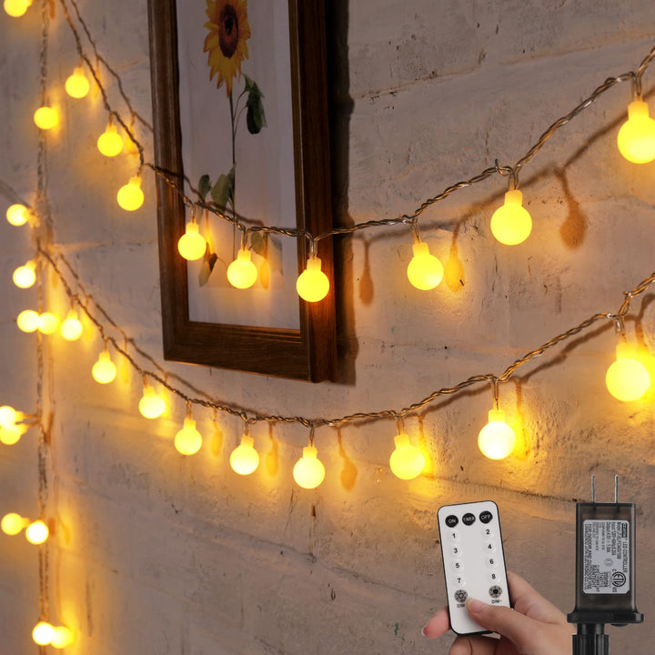 Globe String Lights, 33 Feet 100 Led Fairy Lights Plug in, 8 Modes with Remote Mini Globe Lights for Indoor Outdoor Bedroom Party Wedding Garden Christmas Tree Decor, Warm White