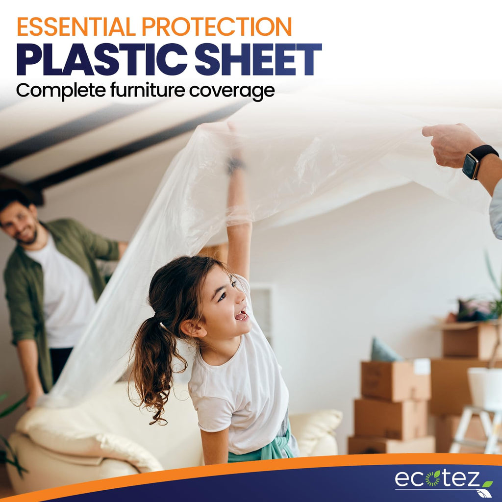 6 Pack 12 x 9 ft Extra Large Plastic Drop Cloth for Painting - Light & Durable Tarp Cover for Furniture - Plastic Clear Tarp Waterproof - Paint Floor Covering - Painters Drop Cloth Sheeting