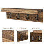 Rustic Key Holder for Wall, Farmhouse Wall Shelf with 4 Hooks, Wall Mounted Key Racks, Wooden Mail Organizer with Hooks for Entryway (Brown)