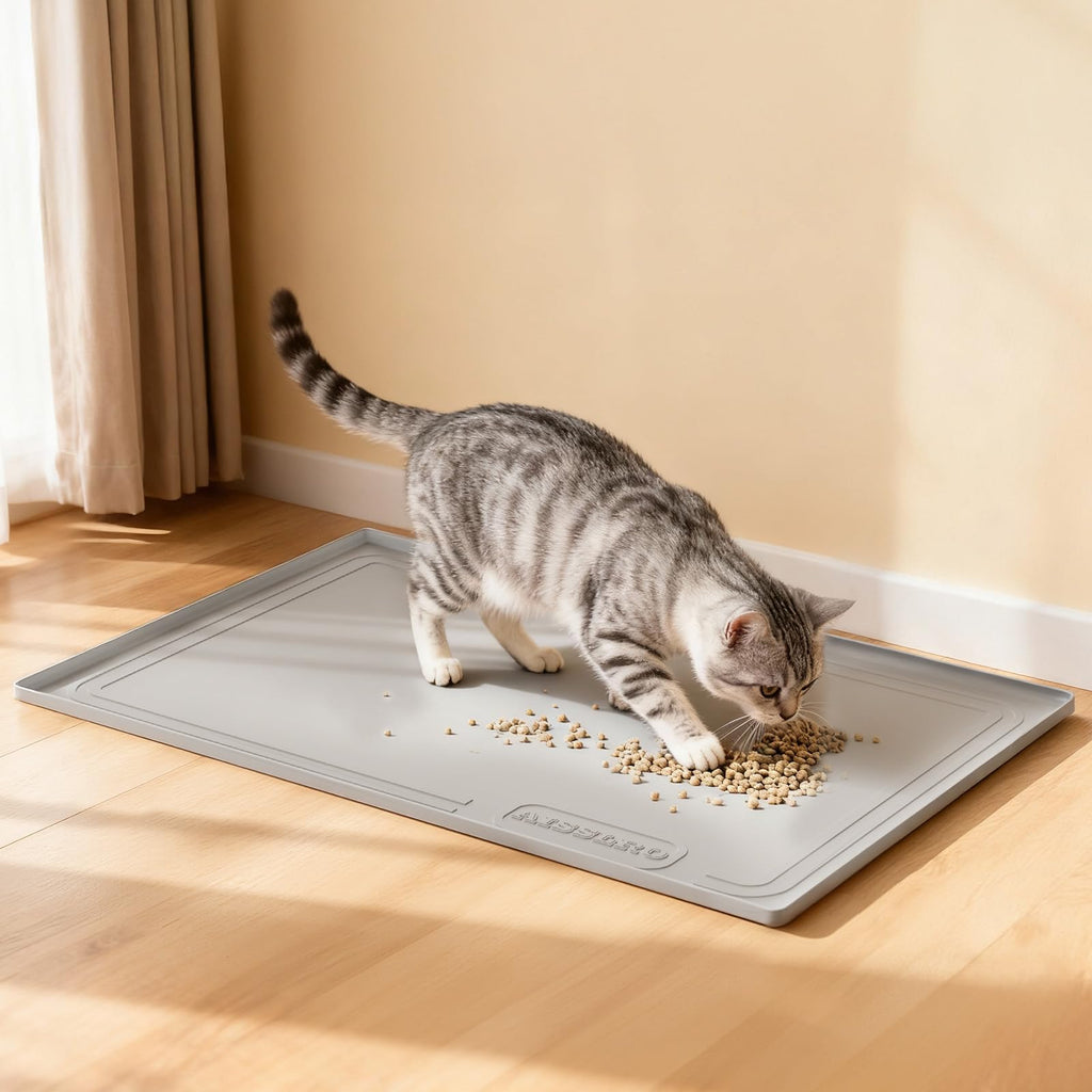 Under Sink Mat 22" X 19", Waterproof Silicone Cabinet Organizer Protector with Raised Edge, Kitchen & Bathroom Leak Tray, Shelf Liner & Pet Feeding Mat for Dog Cat Food Mats, Gray
