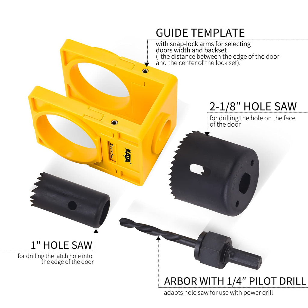 1-3/8" - 1-3/4" Door Lock Installation Kit for Wooden Doors with Guide Template, Door Lock Hole Saw, Carbon Steel