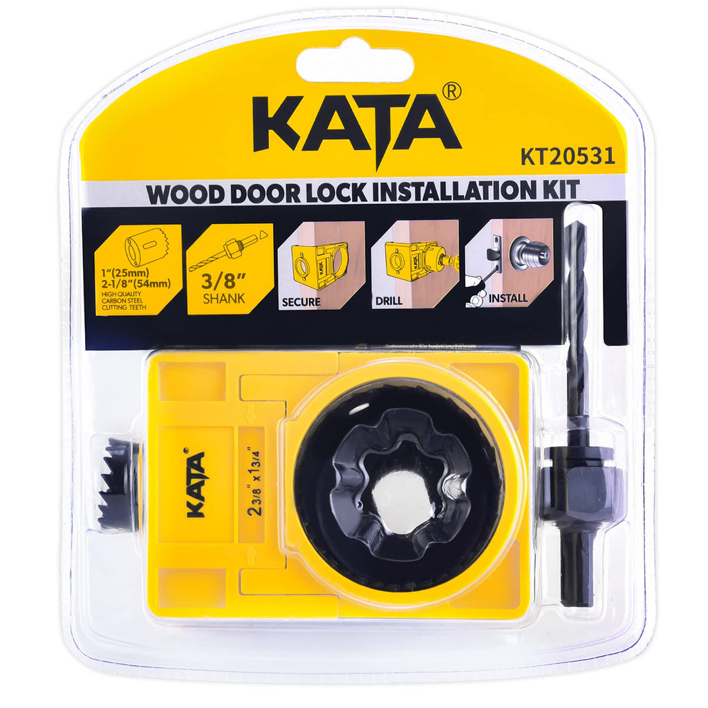 1-3/8" - 1-3/4" Door Lock Installation Kit for Wooden Doors with Guide Template, Door Lock Hole Saw, Carbon Steel