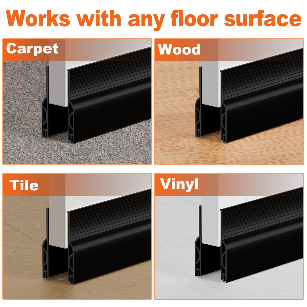 Door Draft Stopper, Door Sweep for Bottom of Door, Weather Stripping Door Seal Gap Filler Bottom Blocker Soundproofing Cold Air Insulation Save Energy Install Quickly Easily (Black, 39‘’)