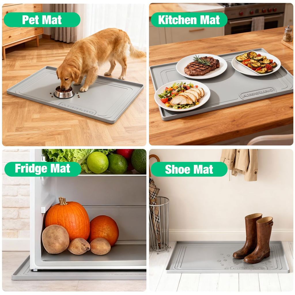 Under Sink Mat 22" X 19", Waterproof Silicone Cabinet Organizer Protector with Raised Edge, Kitchen & Bathroom Leak Tray, Shelf Liner & Pet Feeding Mat for Dog Cat Food Mats, Gray