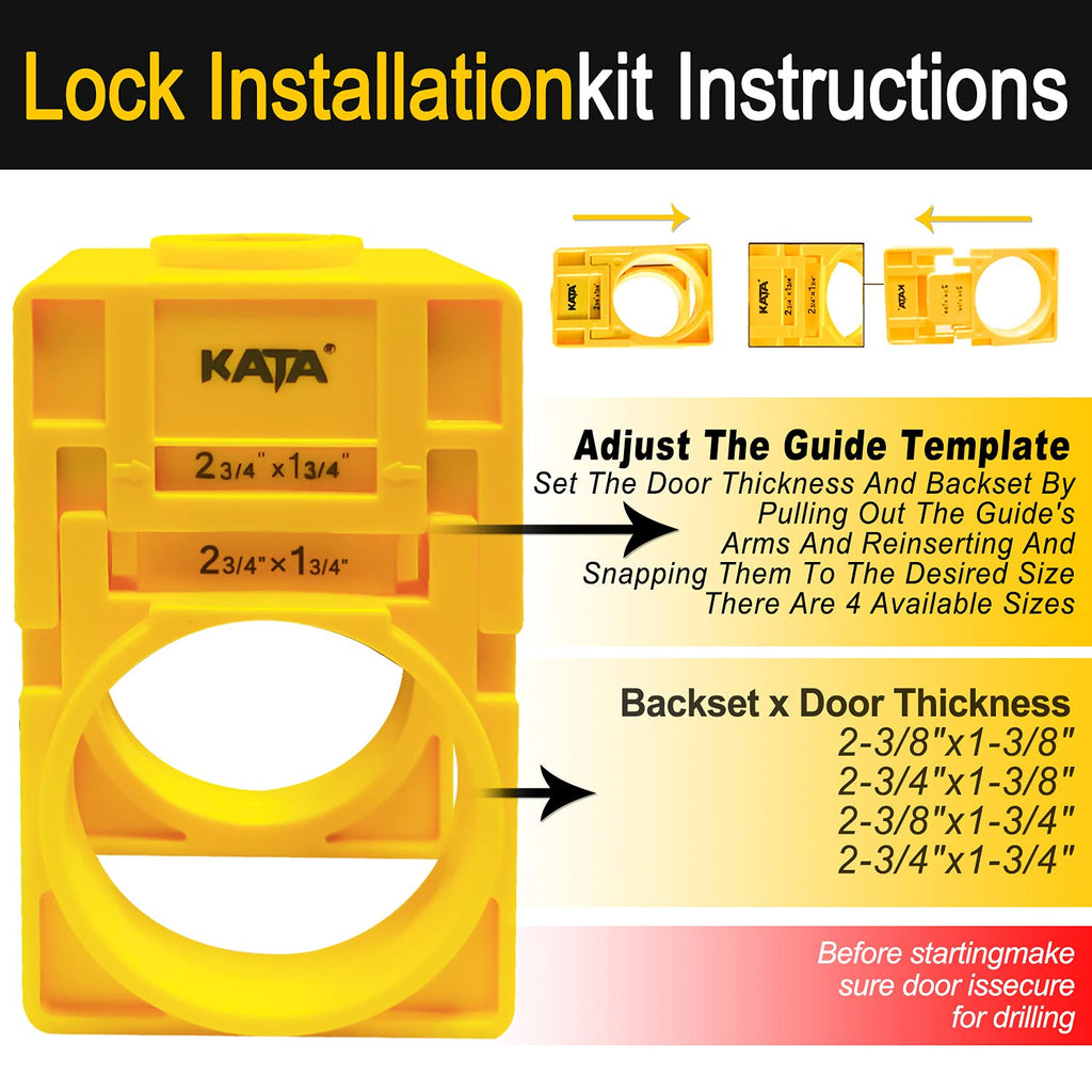 1-3/8" - 1-3/4" Door Lock Installation Kit for Wooden Doors with Guide Template, Door Lock Hole Saw, Carbon Steel