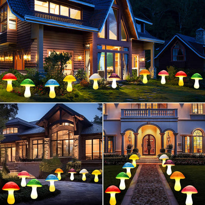 Solar Garden Decor Lights 8 Crack Mushrooms Outdoor Decor Stake Lights, Waterproof Solar Pathway Light Gardening Gifts for Garden Gnomes Backyard Flower Bed Christmas Decorations