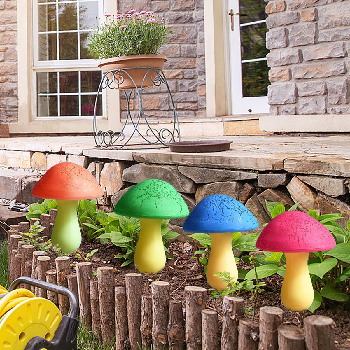 Solar Garden Decor Lights 8 Crack Mushrooms Outdoor Decor Stake Lights, Waterproof Solar Pathway Light Gardening Gifts for Garden Gnomes Backyard Flower Bed Christmas Decorations
