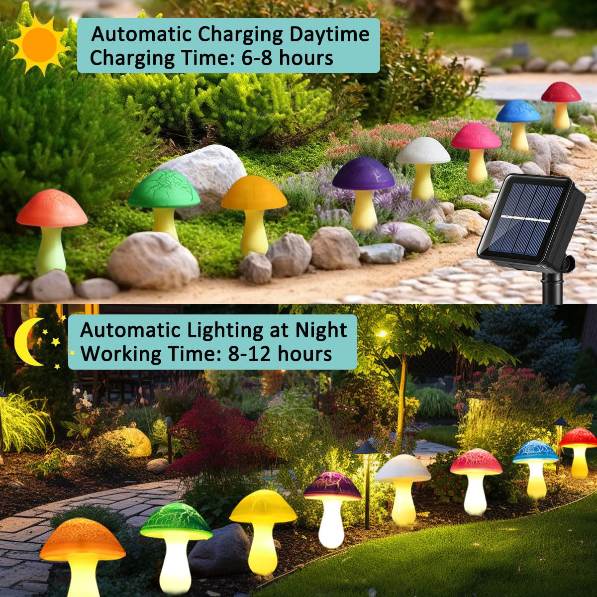 Solar Garden Decor Lights 8 Crack Mushrooms Outdoor Decor Stake Lights, Waterproof Solar Pathway Light Gardening Gifts for Garden Gnomes Backyard Flower Bed Christmas Decorations