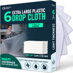 6 Pack 12x9 ft Extra Large Plastic Drop Cloth for Painting, Furniture Covers, Painters Plastic Cover, Clear Paint Tarp, Floor Protector, Disposable Paint Drop Cloth, 55% Recycled